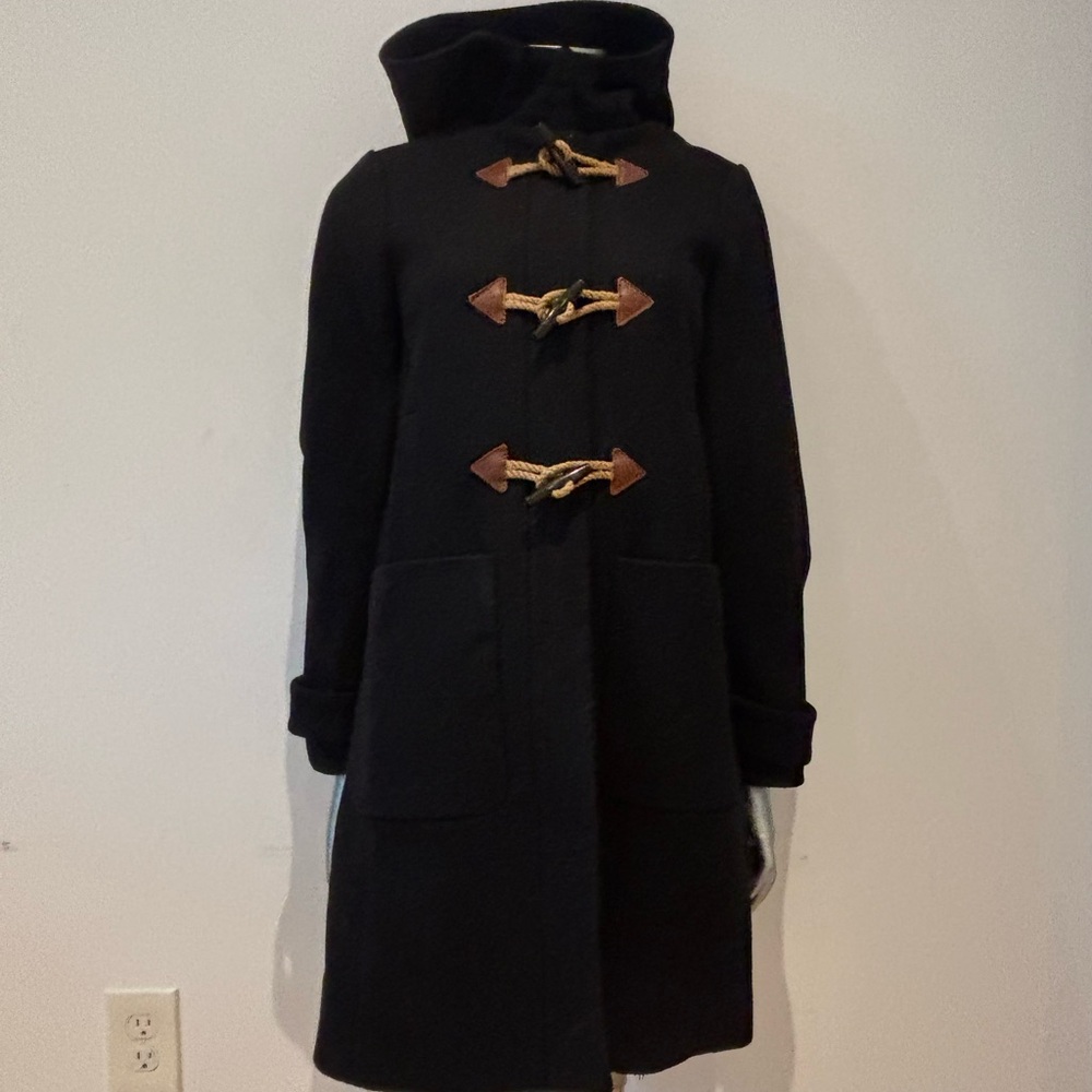 J. Crew Toggle Wool Blend Black Coat with Red Trim